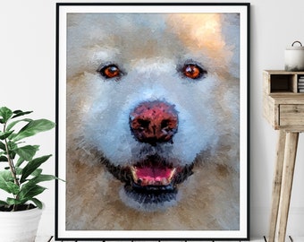 White Samoyed Print, Samoyed Art, Samoyed Gifts, Dog Portrait, Pet Oil Painting, Dog Lover Gift, Dog Mom Wall Art, Dog Dad Artwork, Decor