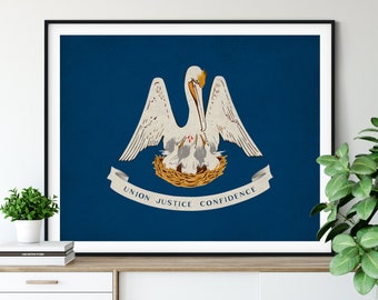 Louisiana Flag Art, Louisiana Flag Print, Flag Poster, State Flags, Louisiana Art, Housewarming Gift, Flag Painting, Wall Art, Wall Decor