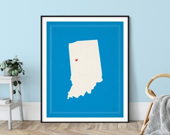 Custom Indiana State Art, Customized State Map Art, Personalized Gift, Indiana Art, Heart Map, Indiana Map, Hometown Love Map, Indiana Print