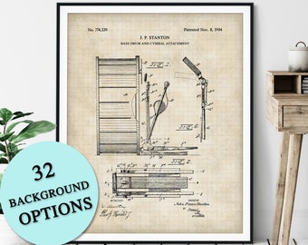 Bass Drum Patent Print - Customizable Blueprint Plan, Gift for Drummers, Drum Poster, Music Room Wall Art, Music Studio Wall Decor,