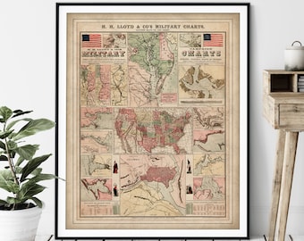 1861 US Military Campaign Chart Map Print - Vintage Civil War Strategy Map Art, American History Gift, Antique Map Wall Art, Old Map Poster