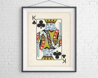 King of Clubs, Playing Card Art, Game Room Decor, Game Room Art, Poker Gifts, Gambling Gift, Office Wall Art, Man Cave Art, Bar Decor