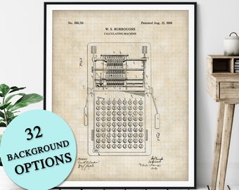 Calculating Machine Patent Print - Customizable Calculator Blueprint, Mathematics Plan Poster, Accountant Gift, Mathematical Classroom