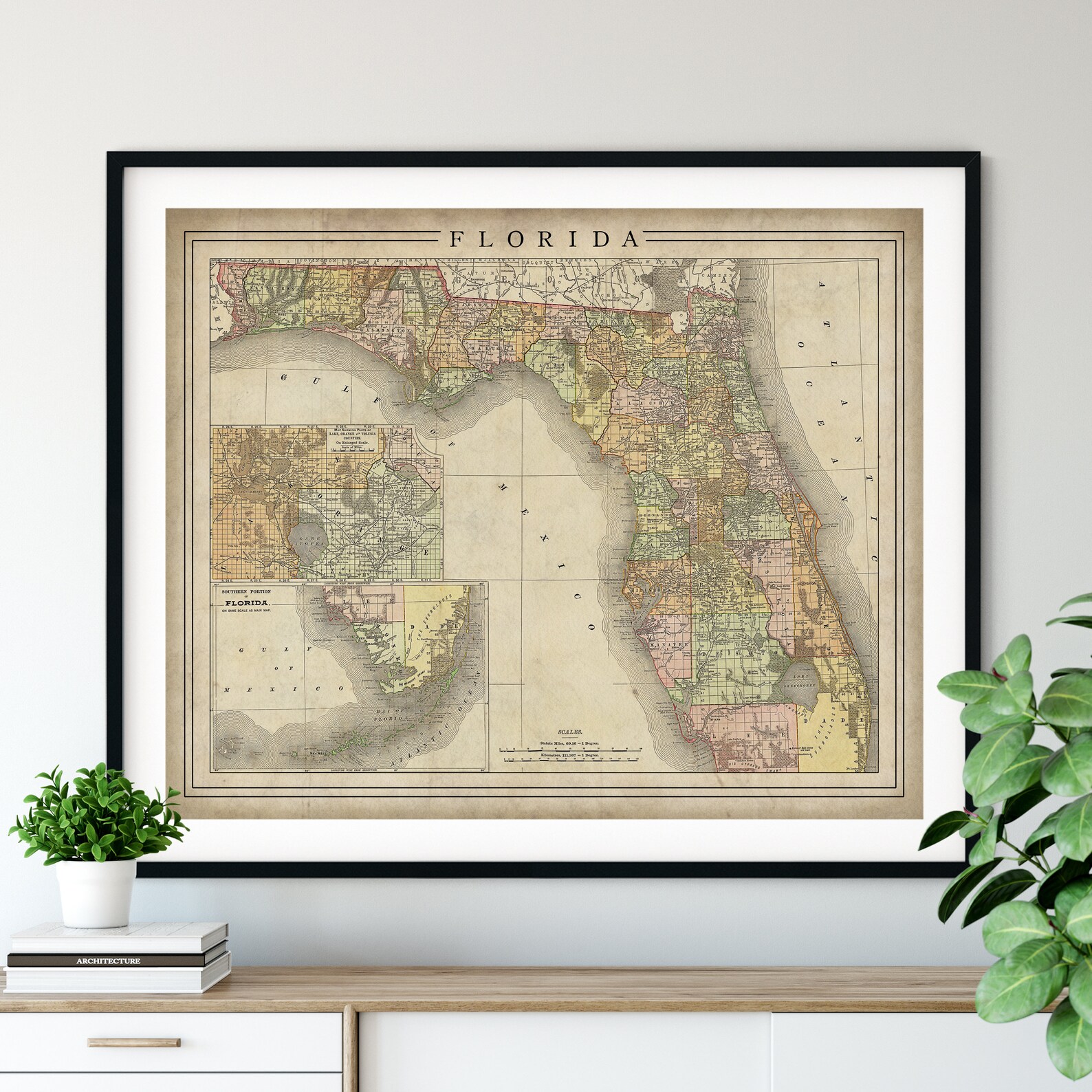 1897 Florida Map Print Vintage Map Art Antique Map Old Etsy