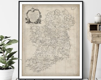 1795 Irish Surname Map Print - Vintage Ireland Map Art, Antique Family Last Name Map, Old Genealogy Poster, Irish Clans Sept Wall Art, Gift