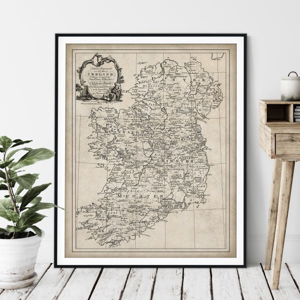 1795 Irish Surname Map Print - Vintage Ireland Map Art, Antique Family Last Name Map, Old Genealogy Poster, Irish Clans Sept Wall Art, Gift