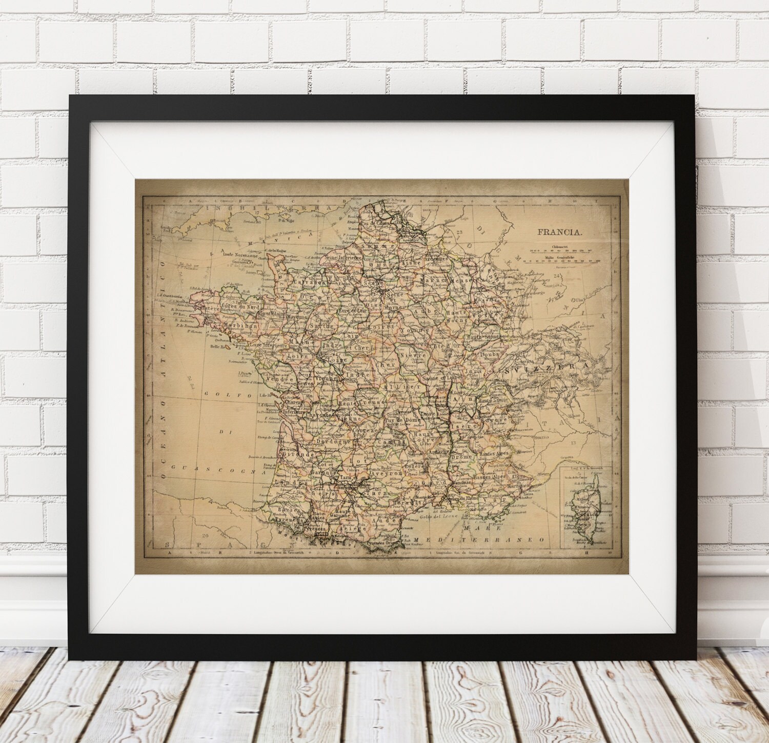 1899 France Map Print Vintage Art Antique Wall