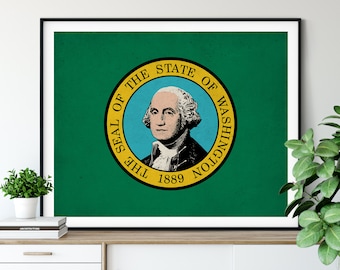 Washington Flag Art, Washington Flag Print, Washington State Flag Poster, Vintage Flag, Washington Art, Washington Gift, Home Office Art