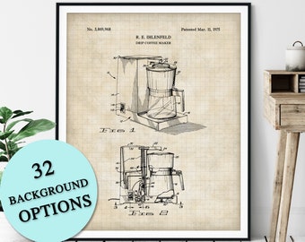 Drip Coffee Maker Patent Print - Customizable Coffee Patent, Coffee Gifts, Coffee Shop Poster, Coffee Bar Wall Decor, Cafe Art, Coffee Lover