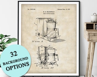 Drip Coffee Maker Patent Print - Customizable Coffee Patent, Coffee Gifts, Coffee Shop Poster, Coffee Bar Wall Decor, Cafe Art, Coffee Lover