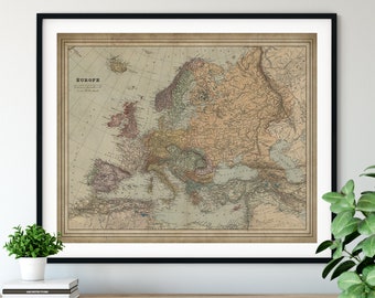 1904 Europe Map Print, Vintage Map Art, Antique Map, Wall Art, History Gift, Old Maps, Spain, France, Germany, Italy, Map of Europe, Map Art