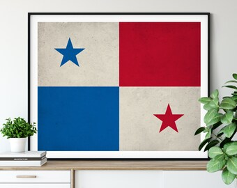Panama Flag Art, Panama Flag Print, Panamanian Flag Poster, Country Flags, Flag Painting, Wall Art, Housewarming Gift, Panama Wall Art