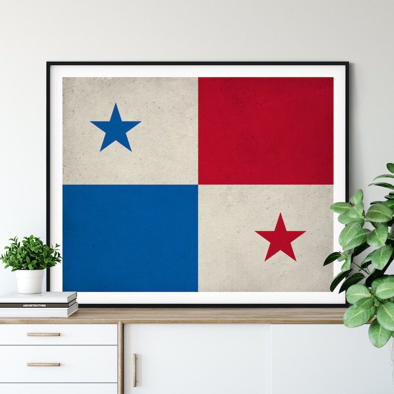 Bandera de Panamá Arte, Impresión de la bandera de Panamá, Cartel de la bandera de Panamá, Banderas de país, Pintura de la bandera, Arte de la pared, Regalo de la casa, Arte de la pared de Panamá imagen 1