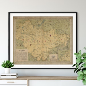 1917 Mongolia Map Print, Vintage Map Art, Antique Map, Old Map, Mongolian Gifts, Mongolia Art, Living Room Wall Art, Asia Map, Historic Map