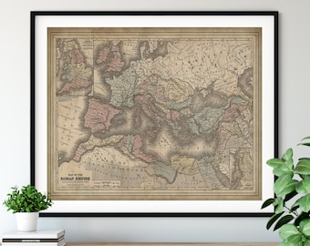 1865 Roman Empire Map Print, Vintage Map Art, Antique Map, Old Map, Ancient Rome Art, Mediterranean Sea, Living Room Art, Roman Britain