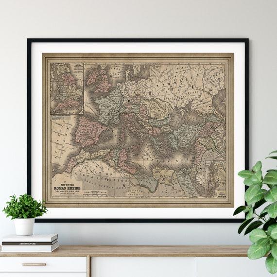 Stampa Artistica Antica Mappa Dell'Impero Romano (1850) - Quadro Incorniciato 30x41 Cm, Wee Blue Coo