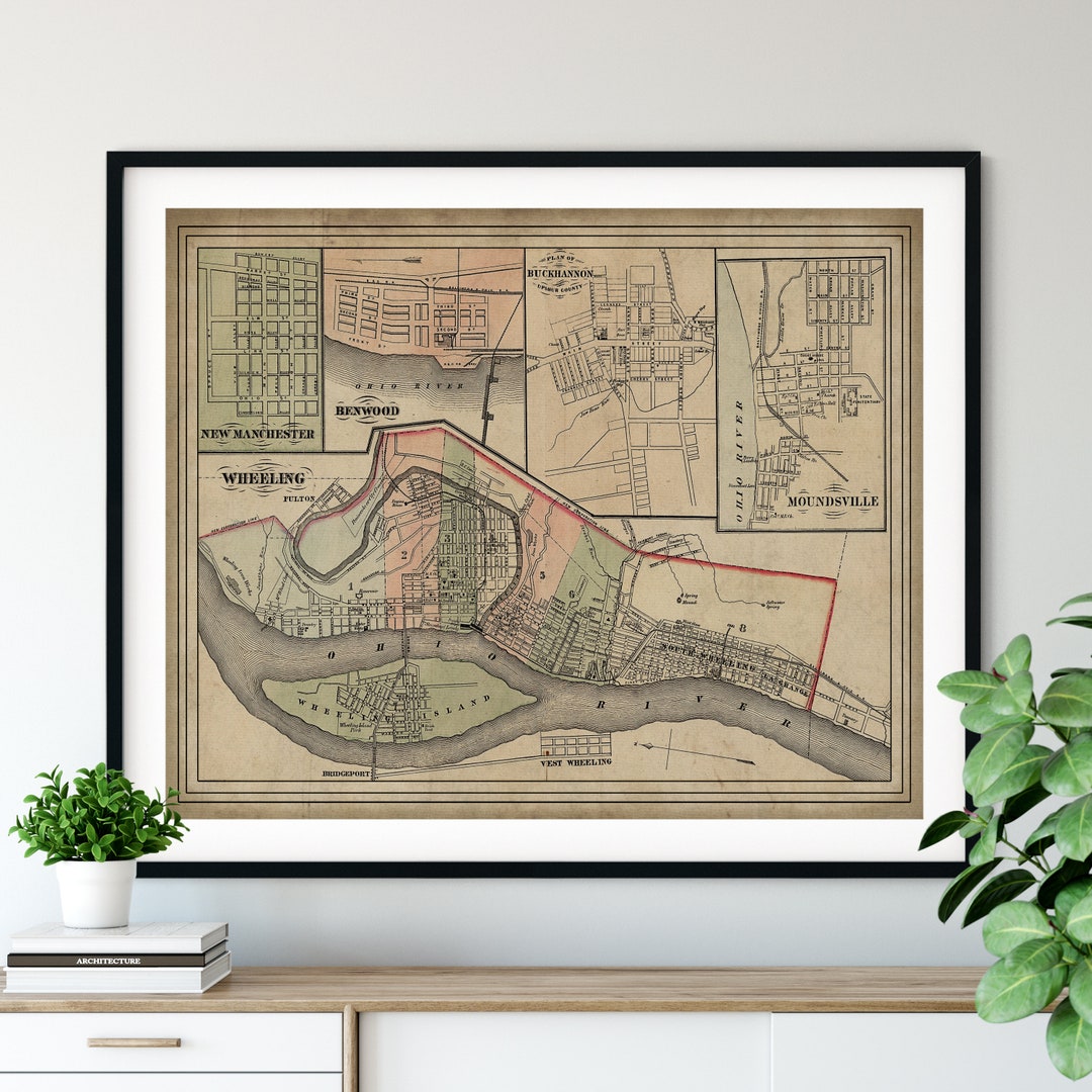 1873 Wheeling West Virginia Map Print, Vintage Map Art, Antique Map
