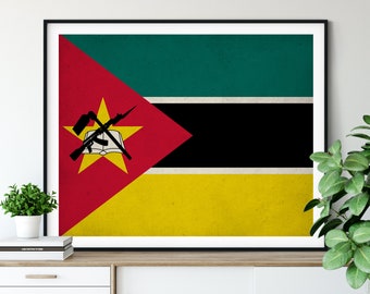 Mozambique Flag Print, Mozambique Flag Art, Mozambique Gifts, Flag Poster, Housewarming Gift, African Wall Art, Mozambique Painting