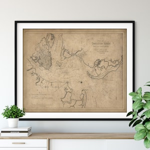 1861 Charleston Harbor, SC Map Print - Vintage Map Art, Antique Map, Old Map Poster, Atlas Wall Art, James Island, Sullivan Morris Hog Drum