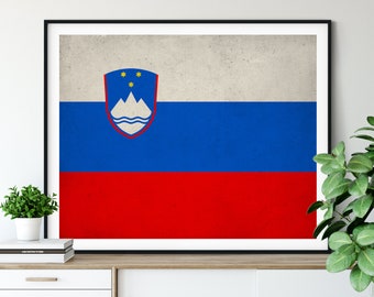 Slovenia Flag Print, Slovenia Flag Art, Slovenia Gifts, Flag Poster, Moving Gift, Vintage Flag Wall Art, Slovenia Art, European Gifts