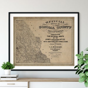 1900 Sonoma County California Map Print, vintage Map Art, Antique Sonoma Map, Old Map, Sonoma County Art, Sonoma Art, California Gifts