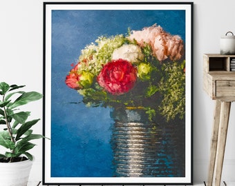 Flower Vase Print -Floral Oil Painting Poster, Flower Bouquet Wall Art, Abstract Rose Wall Decor, Gift for Gardener, Modern Plant Lover Gift