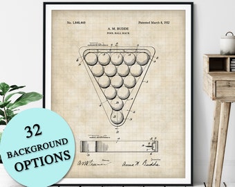 Pool Ball Rack Patent Print - Customizable Billiards Blueprint Plan, Pool Player Gift, Billiards Art Poster, Pool Hall Decor, Game Room Art