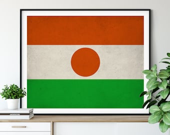 Niger Flag Print, Niger Flag Art, Niger Gifts, Flag Poster, Moving Gift, Vintage Flag Wall Art, Niger Art, Antique Flag, African Gifts