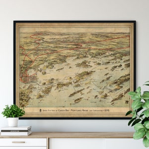 1906 Casco Bay Maine Birds Eye View Print: Vintage Aerial Map Art
