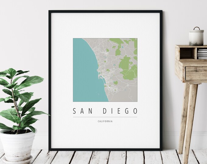 San Diego CA Map Print - Modern San Diego Art, Minimalist San Diego Print, San Diego Gifts, San Diego California Art, San Diego Wall Art