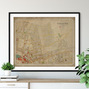 1893 Yonkers NY Map, Vintage Map Art, Antique Map Print, Yonkers Map, Old Map, Street Map Poster, Yonkers Print, Atlas, New York Art, Gift