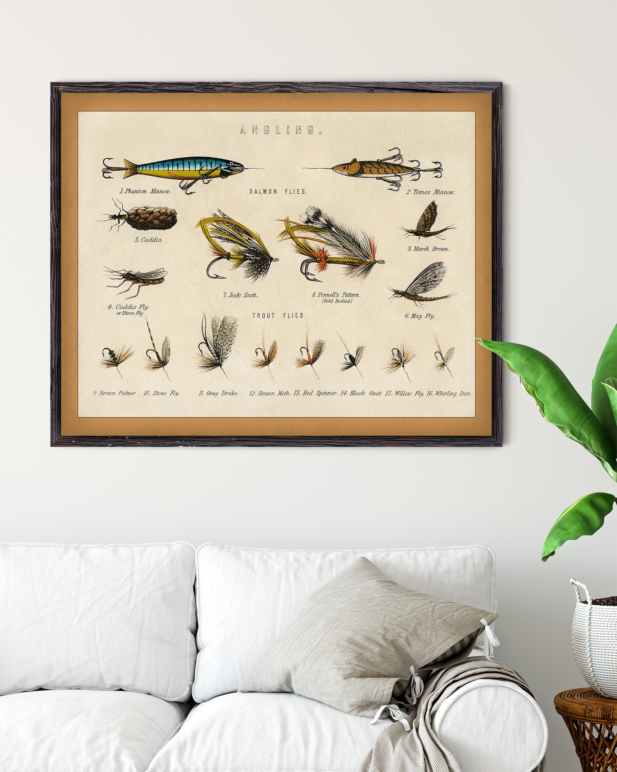 1879 Antique Fishing Flies Print Vintage Fish Art, Fishing Gifts