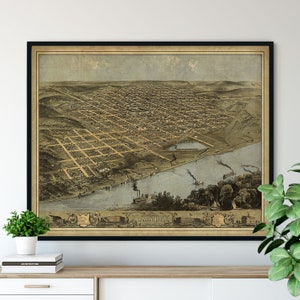 1868 Omaha Nebraska Birds Eye View Print - Vintage Map Art, Antique Map Print, Aerial View Poster, Historical Art, Ohio Wall Art, Street Map