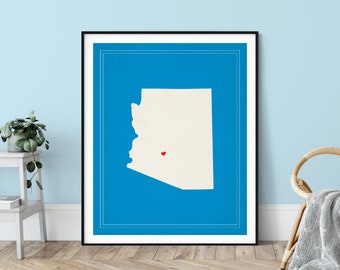 Custom Arizona State Art, Customized State Map Art, Personalized Gift, Arizona Art, Heart Map, Arizona Map, Hometown Love Map, Arizona Print