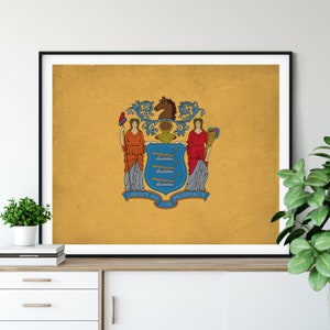 New Jersey Flag Art, New Jersey Flag Print, NJ State Flag Poster, Vintage Flag, New Jersey Art, New Jersey Gift, Living Room Wall Art