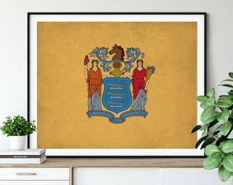 New Jersey Flag Art, New Jersey Flag Print, NJ State Flag Poster, Vintage Flag, New Jersey Art, New Jersey Gift, Living Room Wall Art