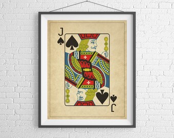 Jack of Spades, Playing Card Art, Game Room Decor, Game Room Art, Poker Gifts, Gambling Gift, Office Wall Art, Man Cave Art, Bar Decor