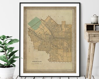 1895 Syracuse New York Map Print, Vintage Syracuse Map Art, Antique Syracuse NY Map, Syracuse Art, Old Maps, Living Room Art, Home Office