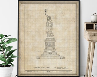 Statue of Liberty Elevation Print - Historic Landmark Blueprint, Architecture Plan, Architectural Drawing, NYC Wall Art, New York Print