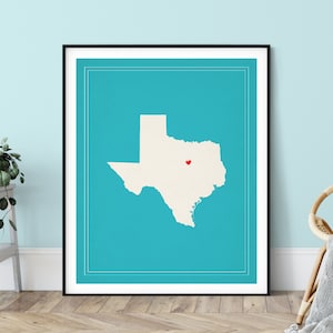 Custom Texas State Art, Customized State Map Art, Personalized Gift, Texas Art, Heart Map, Texas Map, Hometown Love Map, Texas Print