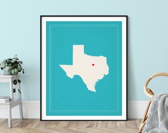 Custom Texas State Art, Customized State Map Art, Personalized Gift, Texas Art, Heart Map, Texas Map, Hometown Love Map, Texas Print