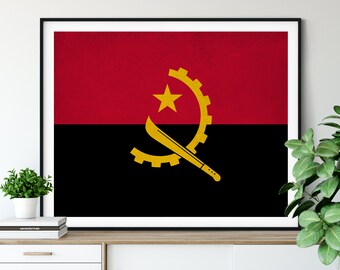 Angola Flag Print, Angola Flag Art, Angola Gifts, Flag Poster, Moving Gift, Vintage Flag Wall Art, Angola Art, African Flags, Housewarming