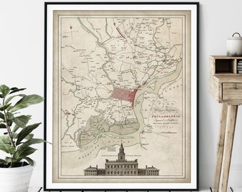 1777 Philadelphia Map Print - Vintage Pennsylvania Map Art, Antique Map, Old Map Poster, City Plan Wall Art, Delaware River, Philly Gifts