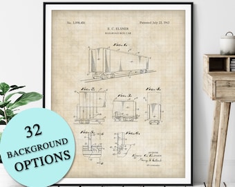 Railroad Box Car Patent Print - Customizable Train Blueprint Plan, Train Lover Gift, Locomotive Poster, Railway Art, Train Buff, Railfan Art