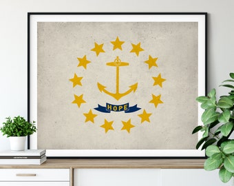 Rhode Island Flag Art, Rhode Island Flag Print, RI State Flag Poster, Rhode Island Gifts, Rhode Island Art, Vintage Flags, Living Room Art