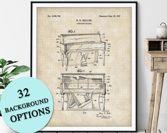 Upright Piano Patent Print - Customizable Blueprint, Piano Player Gift, Piano Poster, Pianist, Music Room Wall Art, Music Studio Wall Decor