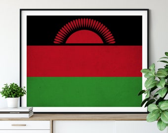 Malawi Flag Art, Malawi Flag Print, Vintage Flag Poster, Country Flags, Flag Painting, Wall Decor, African Flags, Living Room Wall Art, Gift