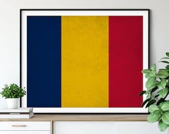 Chad Flag Print, Chad Flag Art, Chad Gifts, Vintage Flag Poster, Housewarming Gift, African Flag Wall Art, Flag Painting, Going Away Gift