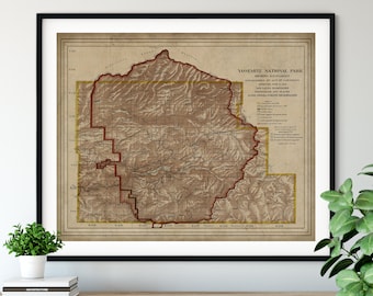 1906 Yosemite National Park Map Print, Vintage Yosemite Map Art, Antique Map, Old Map, Yosemite Poster, Yosemite Art, Yosemite Print, Gift