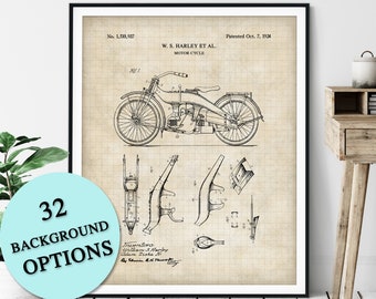 Motorcycle Patent Print - Customizable Motorcycle Parts Blueprint Plan, Biker Gift, Bike Parts Poster, Motorcycle Art, Garage Wall Decor